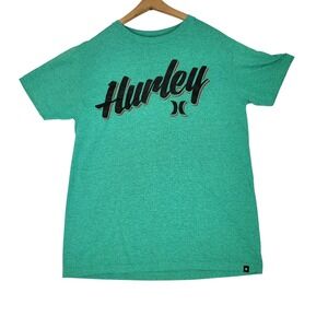 Hurley Mens Premium Fit Graphic T-Shirt Green Heather Script Logo Short Sleeve M